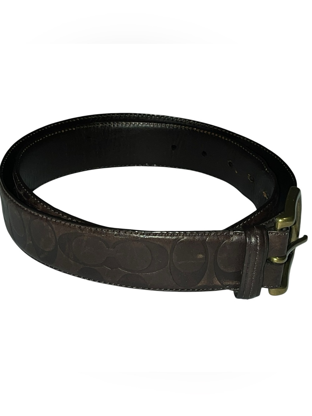 Coach Men's Signature Leather Belt - Brown with Brass Buckle